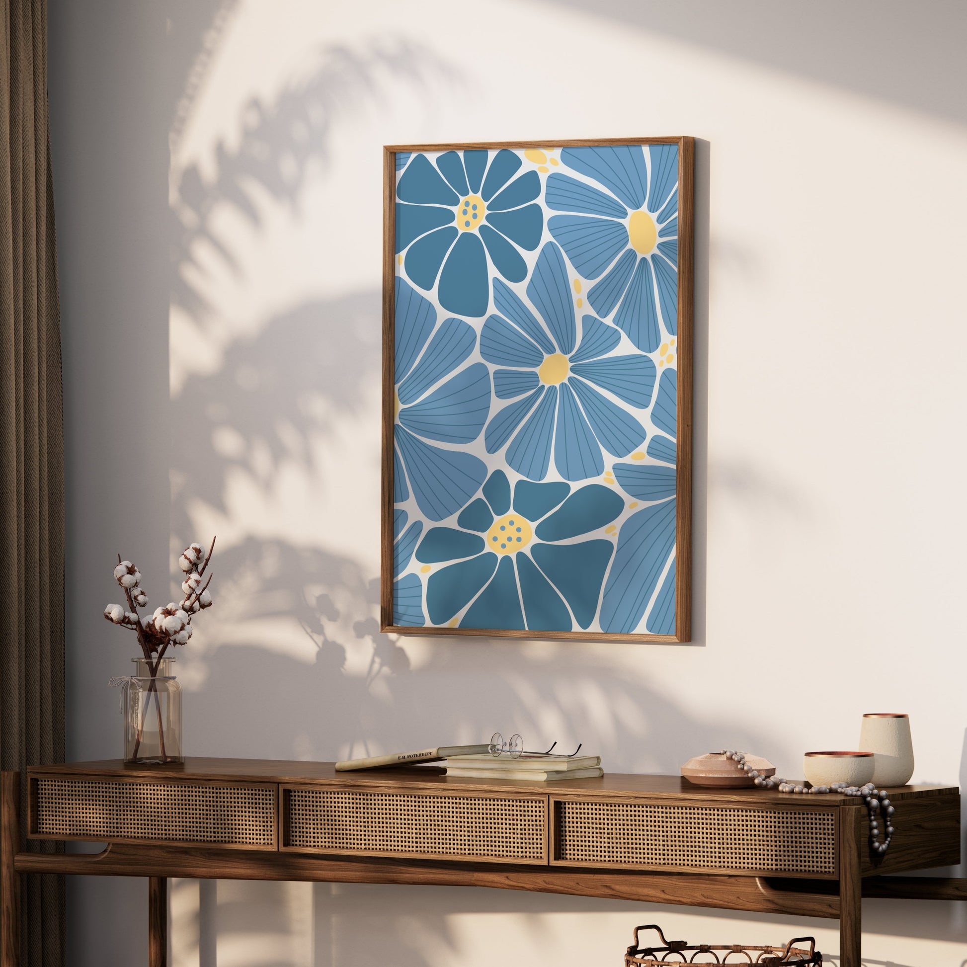 Premium Poster of Beautiful Blue Floral Art Pattern Wall Posters