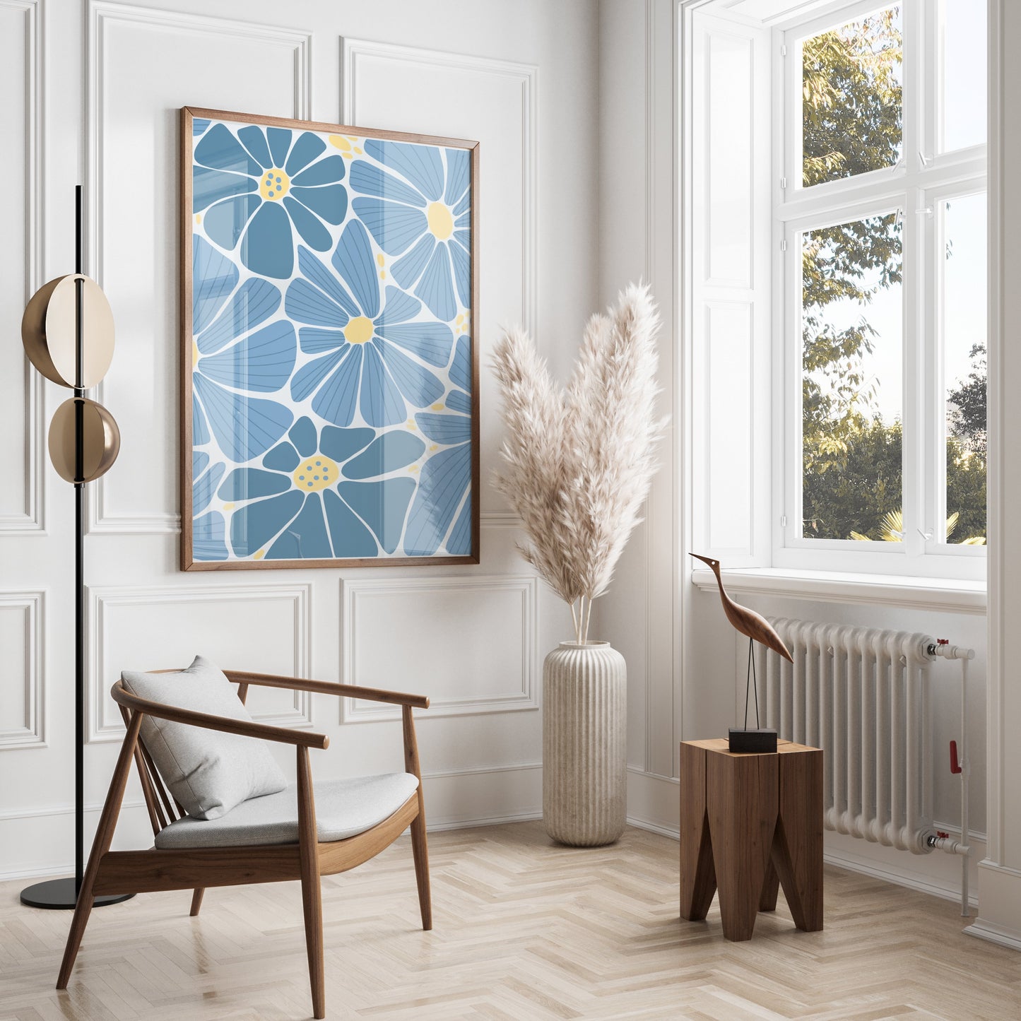 Premium Poster of Beautiful Blue Floral Art Pattern Wall Posters