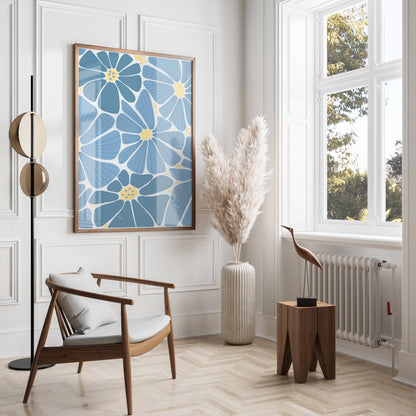 Premium Poster of Beautiful Blue Floral Art Pattern Wall Posters