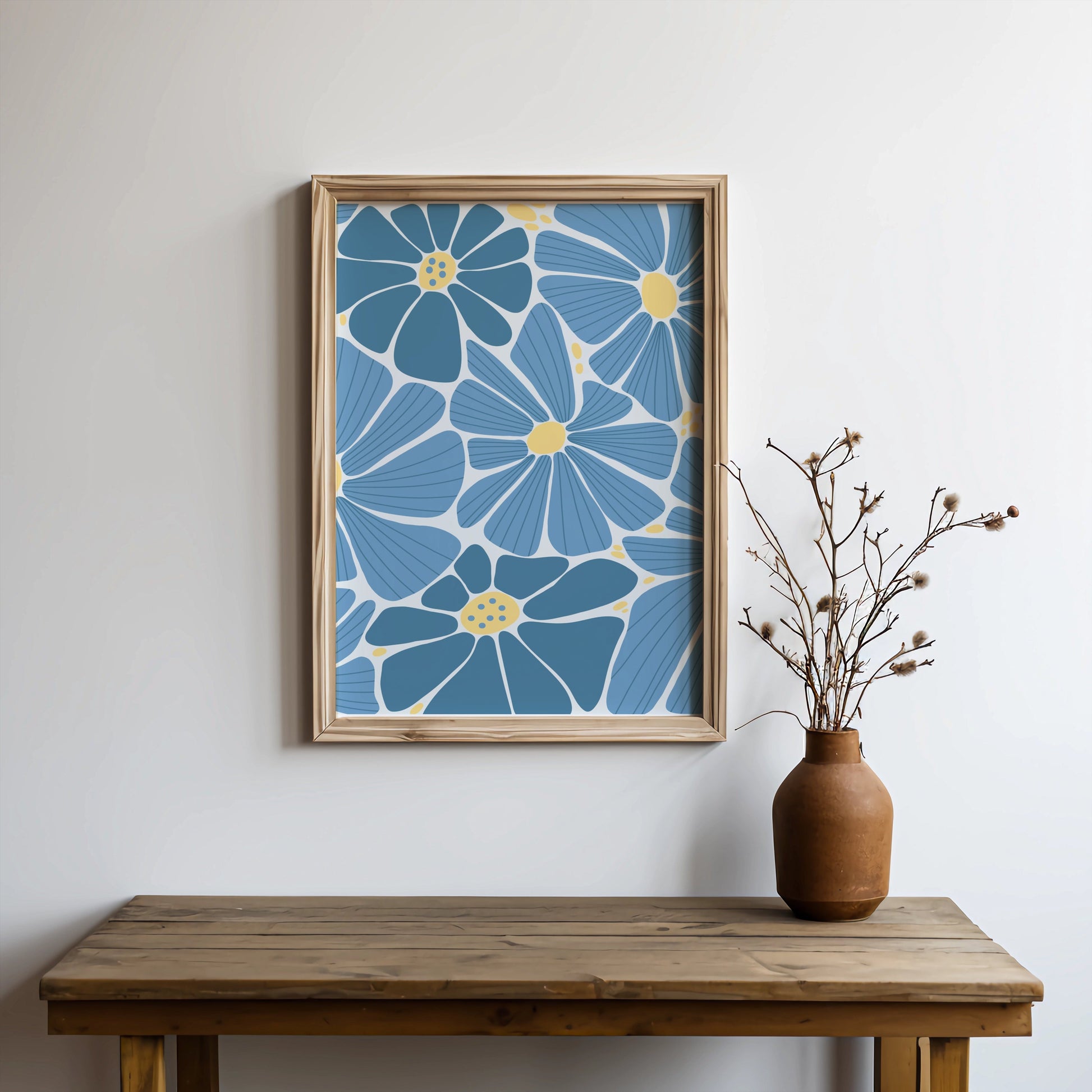 Premium Poster of Beautiful Blue Floral Art Pattern Wall Posters