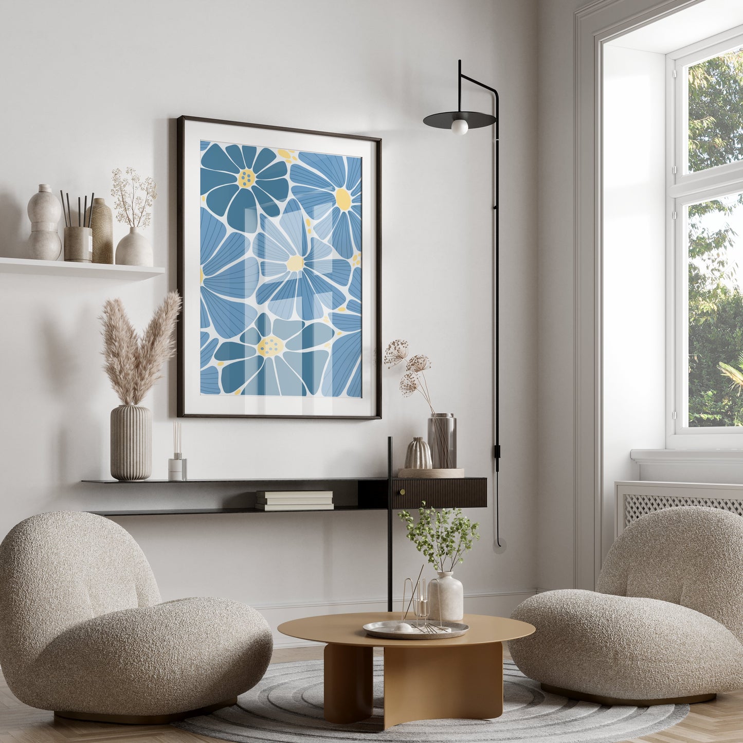 Premium Poster of Beautiful Blue Floral Art Pattern Wall Posters
