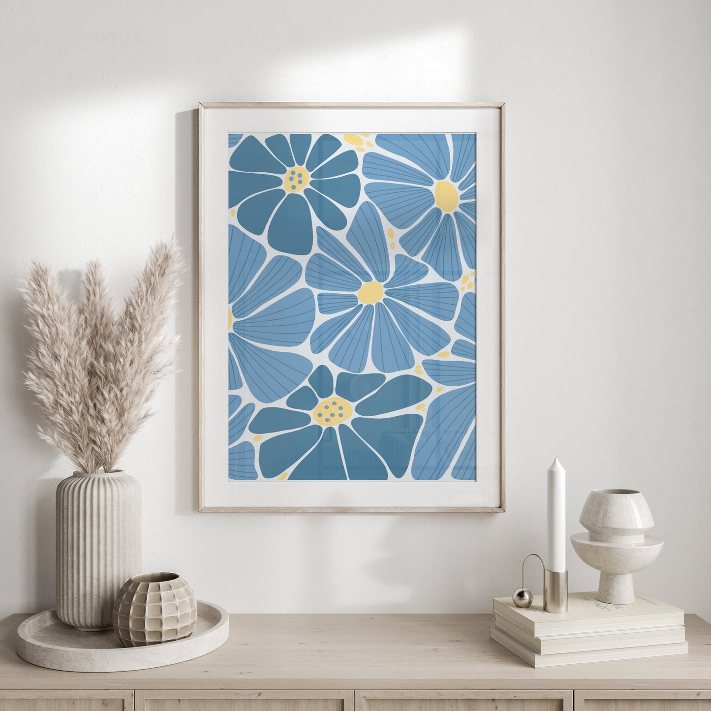 Premium Poster of Beautiful Blue Floral Art Pattern Wall Posters
