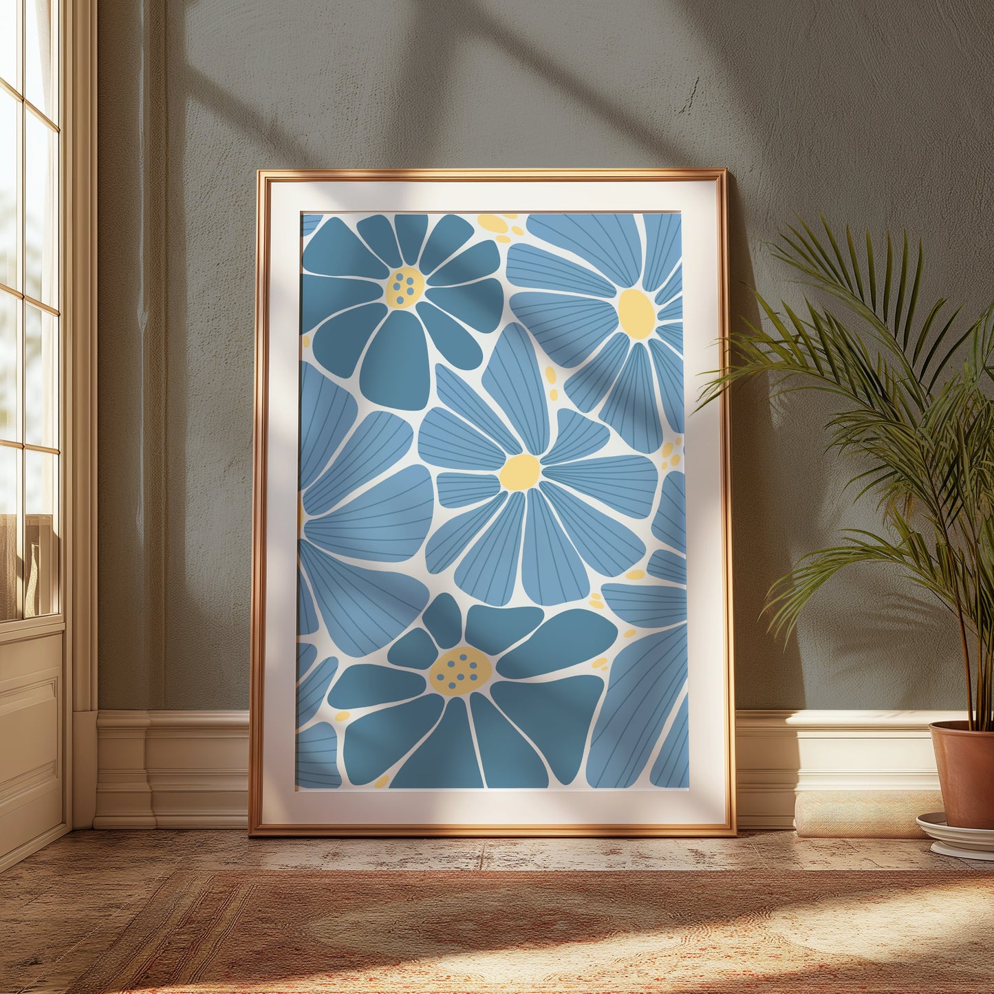 Premium Poster of Beautiful Blue Floral Art Pattern Wall Posters