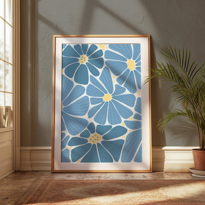 Premium Poster of Beautiful Blue Floral Art Pattern Wall Posters