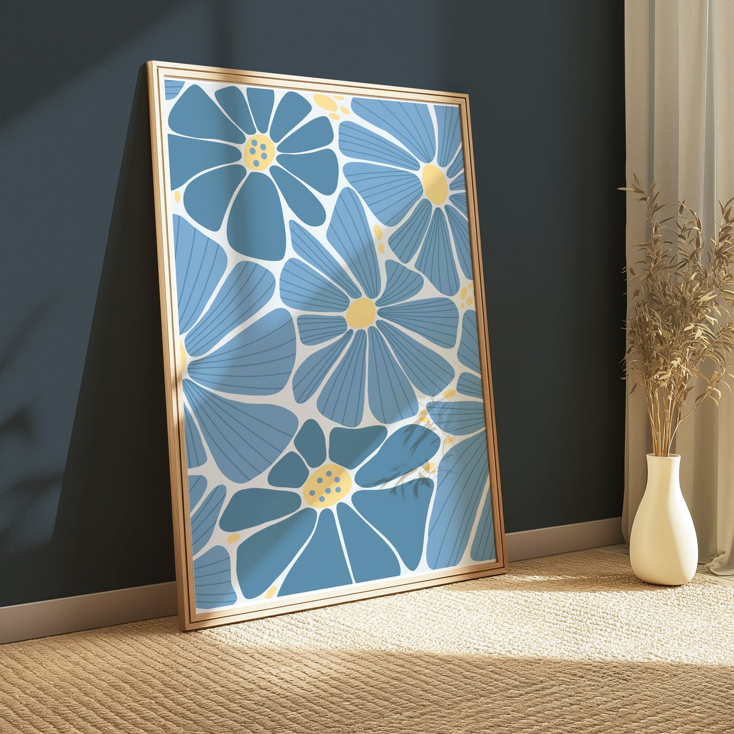 Premium Poster of Beautiful Blue Floral Art Pattern Wall Posters