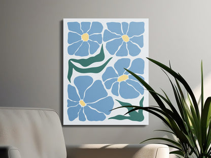 Premium Poster of Beautiful Blue Floral Art in Canvas Wraps