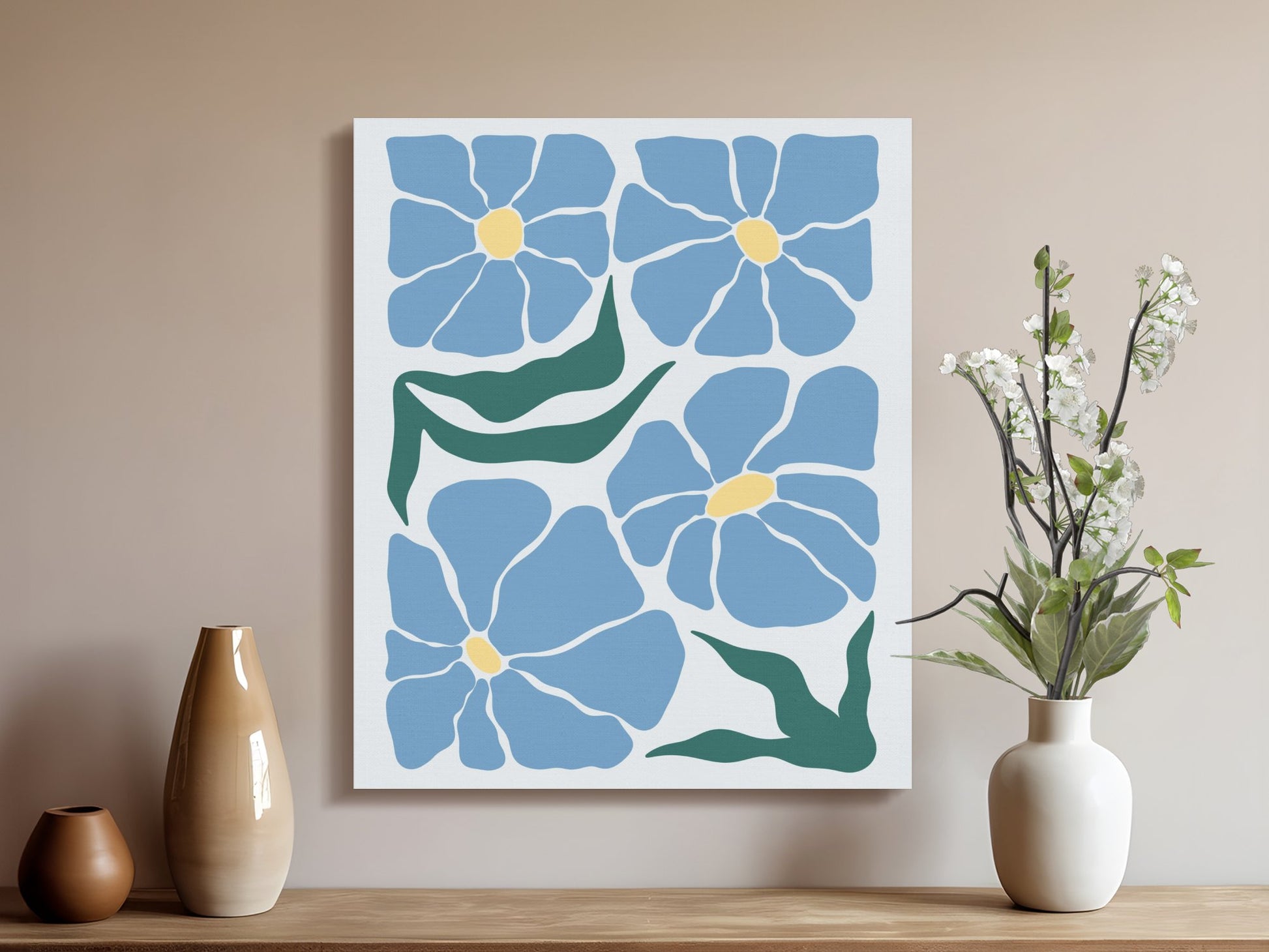 Premium Poster of Beautiful Blue Floral Art in Canvas Wraps