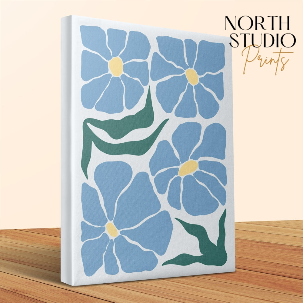 Premium Poster of Beautiful Blue Floral Art in Canvas Wraps