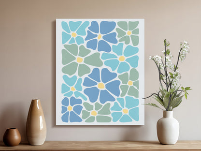 Premium Poster of Beautiful Blue and Green Floral Canvas Wraps