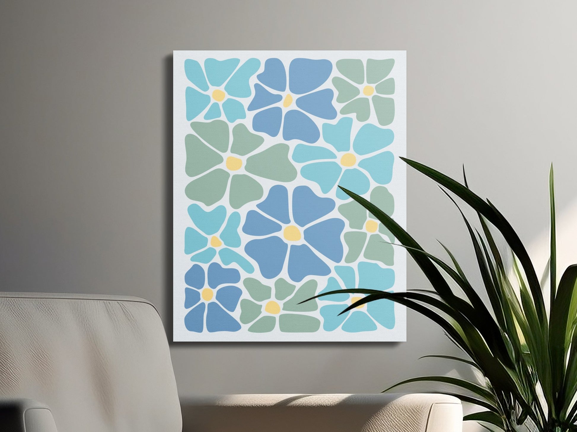 Premium Poster of Beautiful Blue and Green Floral Canvas Wraps