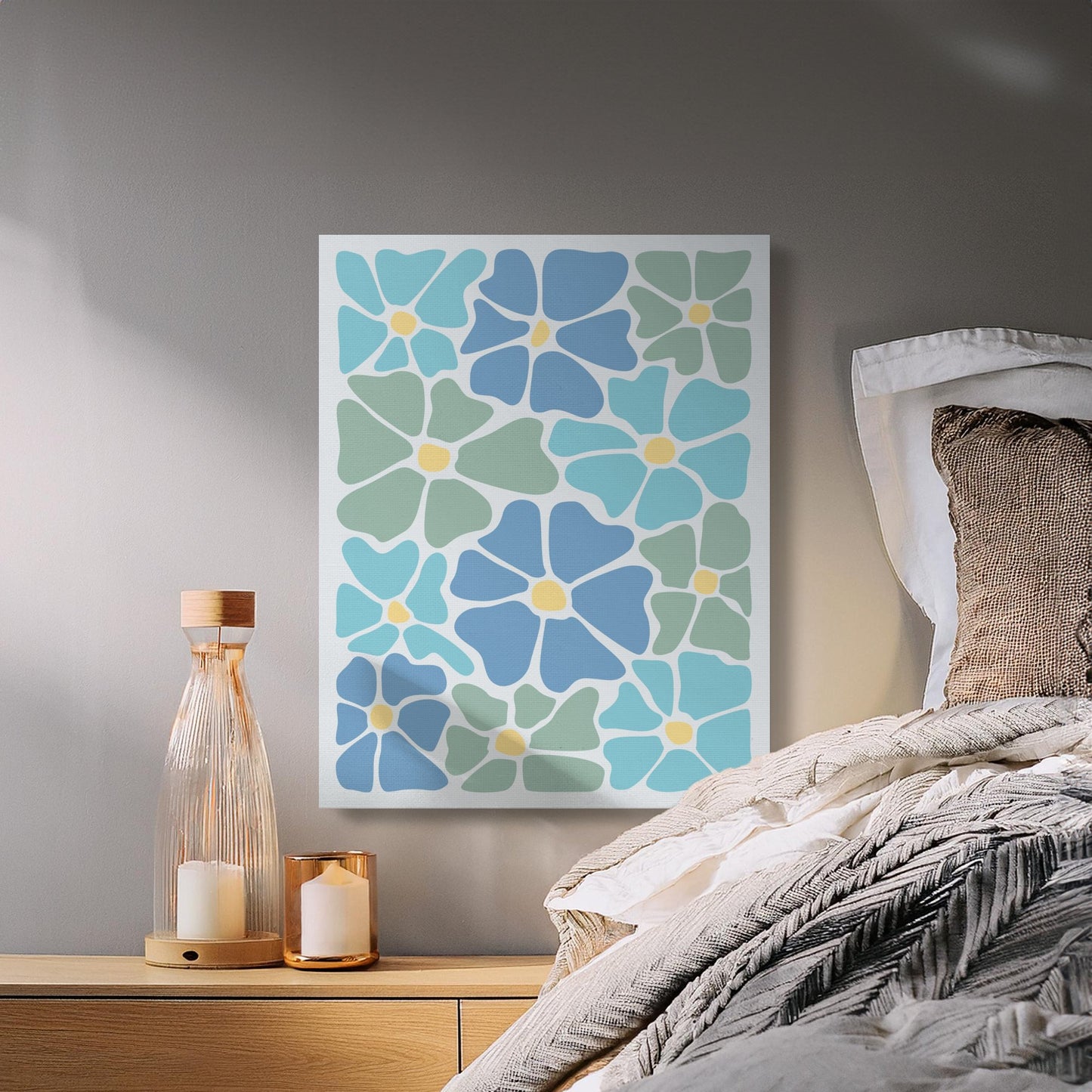 Premium Poster of Beautiful Blue and Green Floral Canvas Wraps