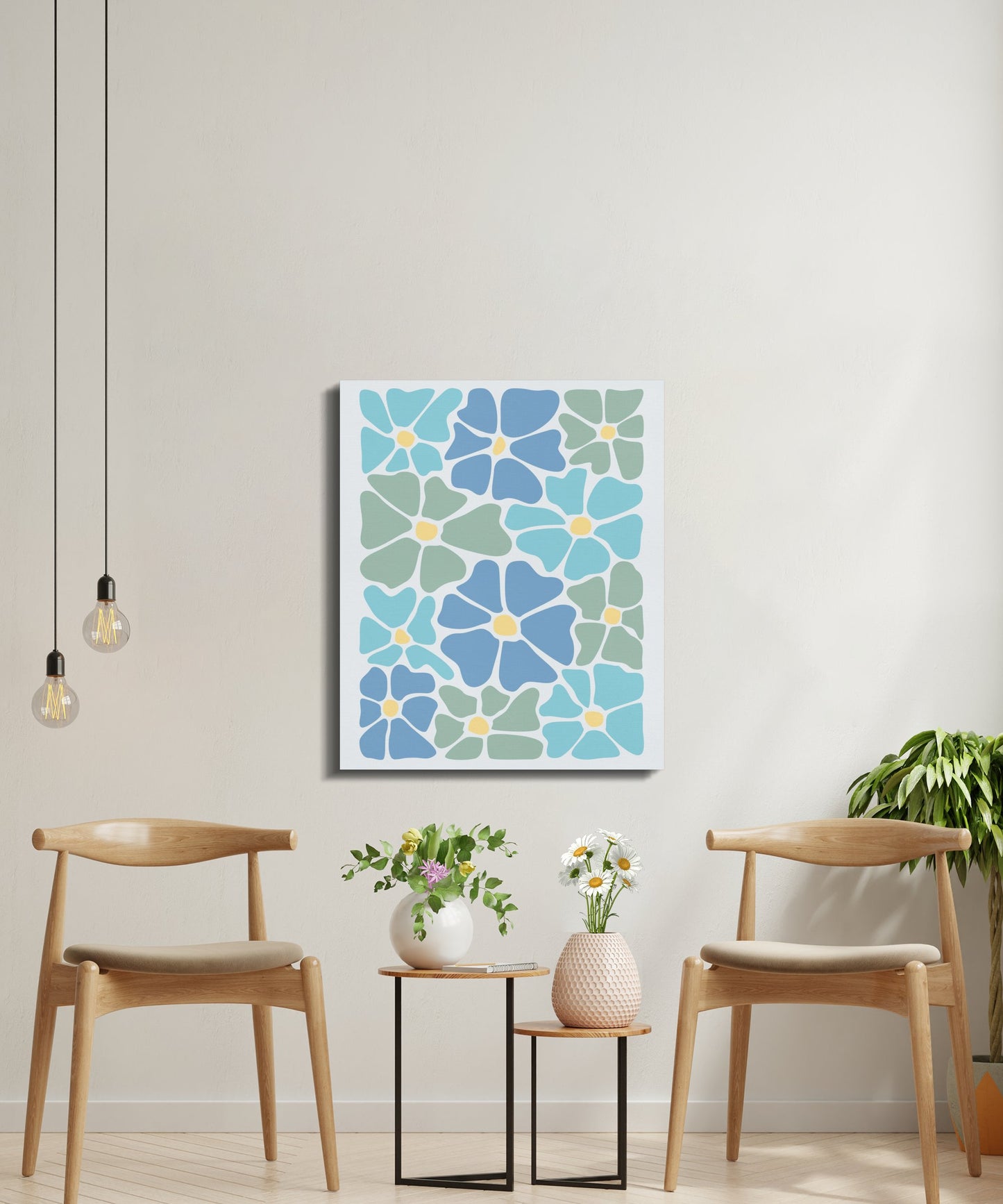 Premium Poster of Beautiful Blue and Green Floral Canvas Wraps