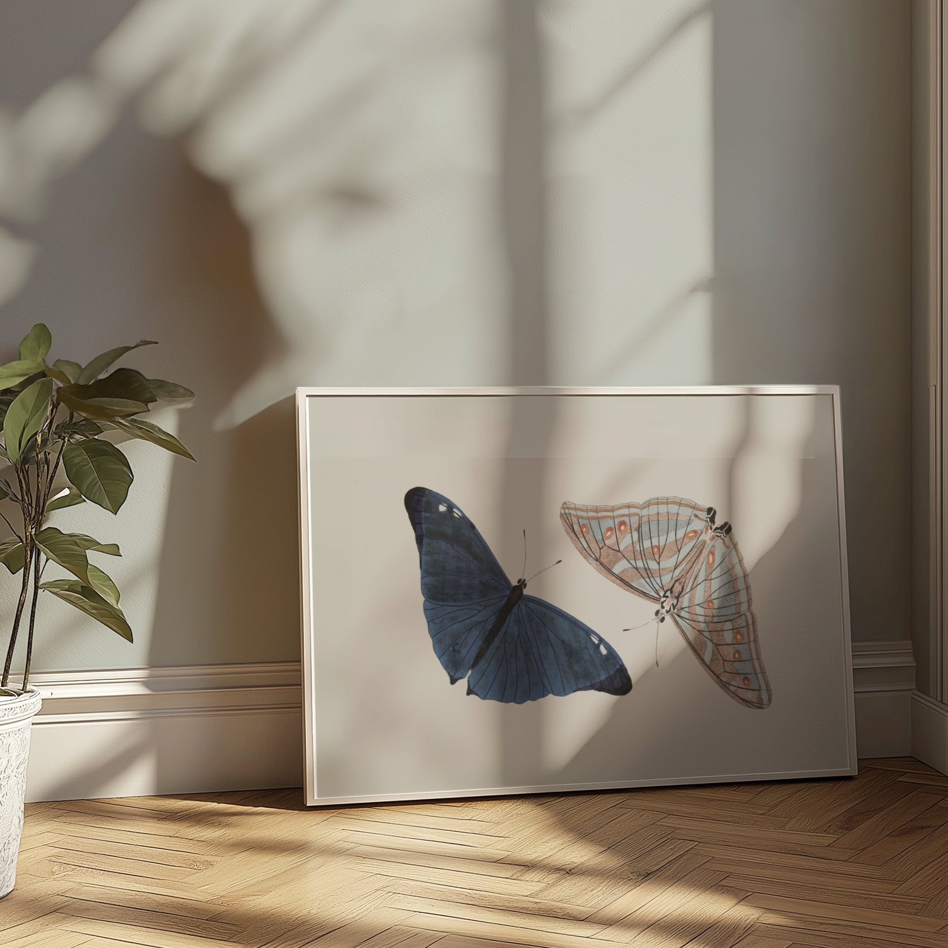 Premium Poster of Beautiful Blue and Striped Butterflies Art Print Posters