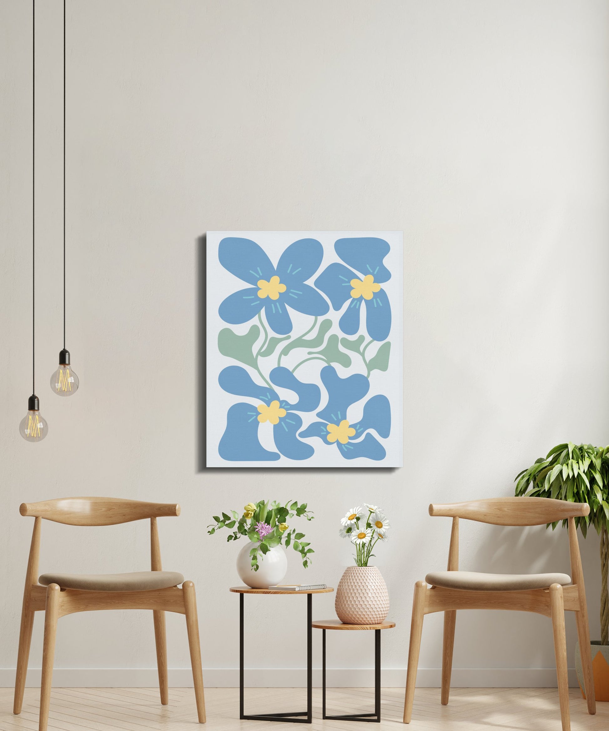Premium Poster of Beautiful Blue and Yellow Floral Canvas Wraps