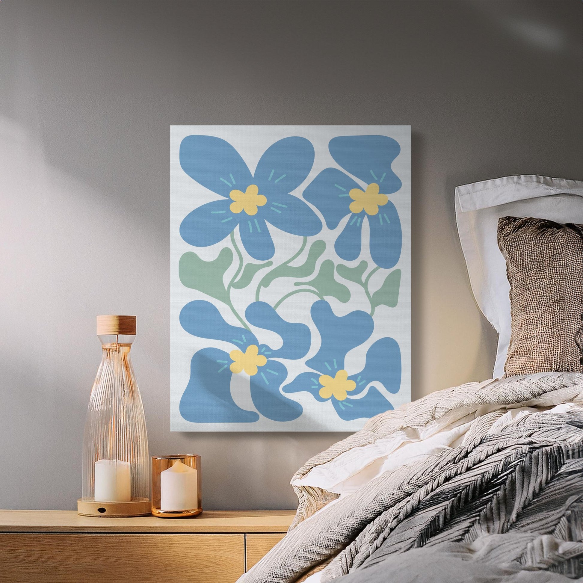Premium Poster of Beautiful Blue and Yellow Floral Canvas Wraps