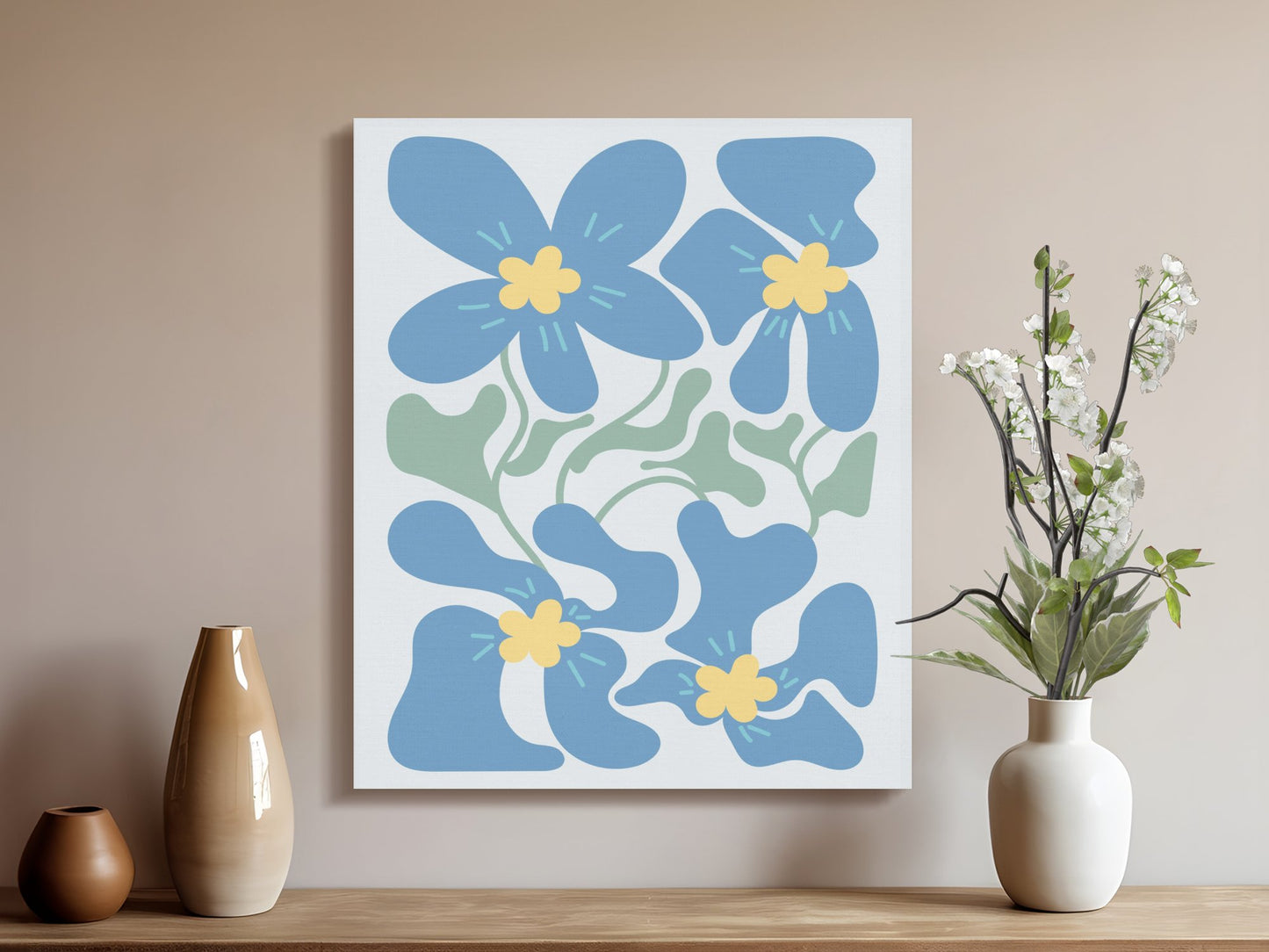 Premium Poster of Beautiful Blue and Yellow Floral Canvas Wraps
