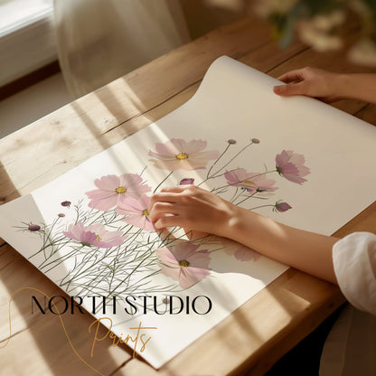 Premium Poster of Beautiful Botanical Art Print of Pink Flowers Posters