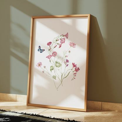 Premium Poster of Beautiful Botanical Art with Butterfly Posters