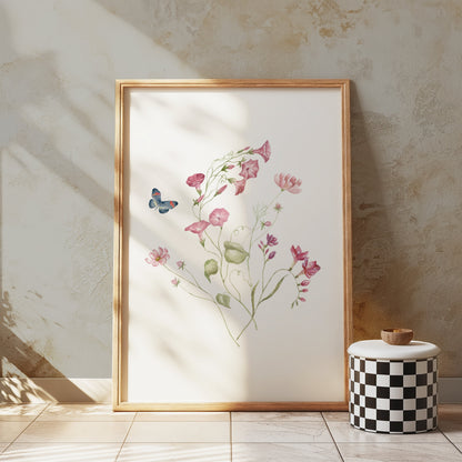 Premium Poster of Beautiful Botanical Art with Butterfly Posters
