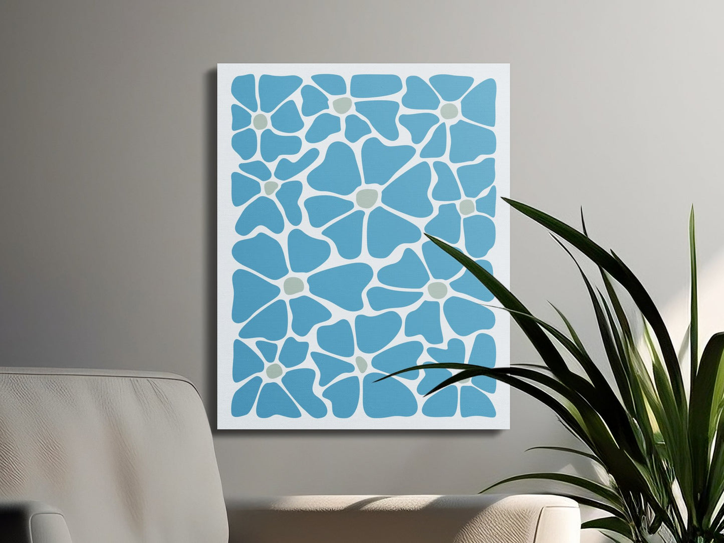 Premium Poster of Beautiful Bright Blue Floral Art Canvas Wraps