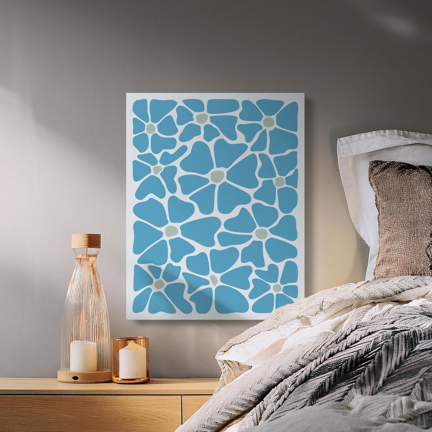 Premium Poster of Beautiful Bright Blue Floral Art Canvas Wraps