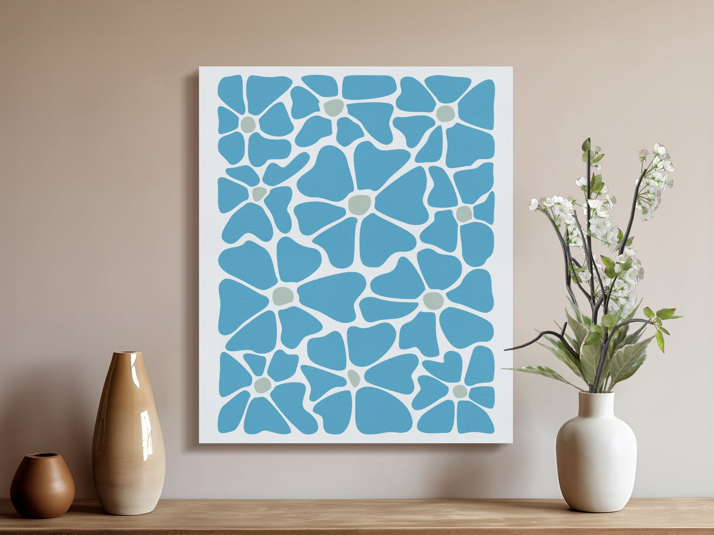 Premium Poster of Beautiful Bright Blue Floral Art Canvas Wraps