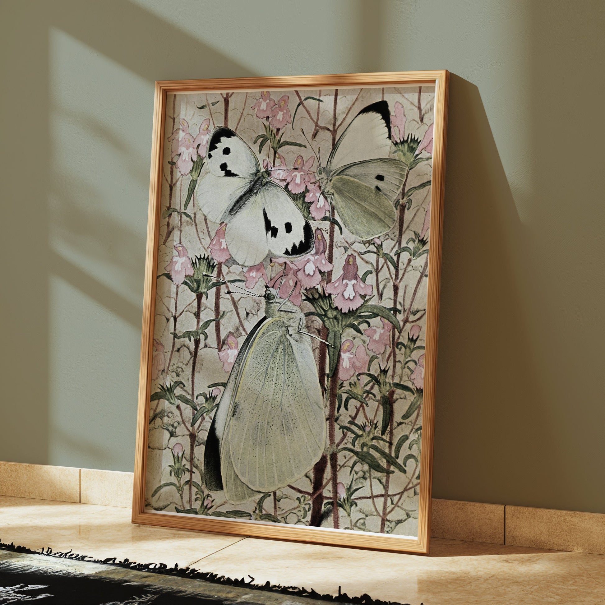 Premium Poster of Beautiful Butterflies on Flowers Illustration Posters