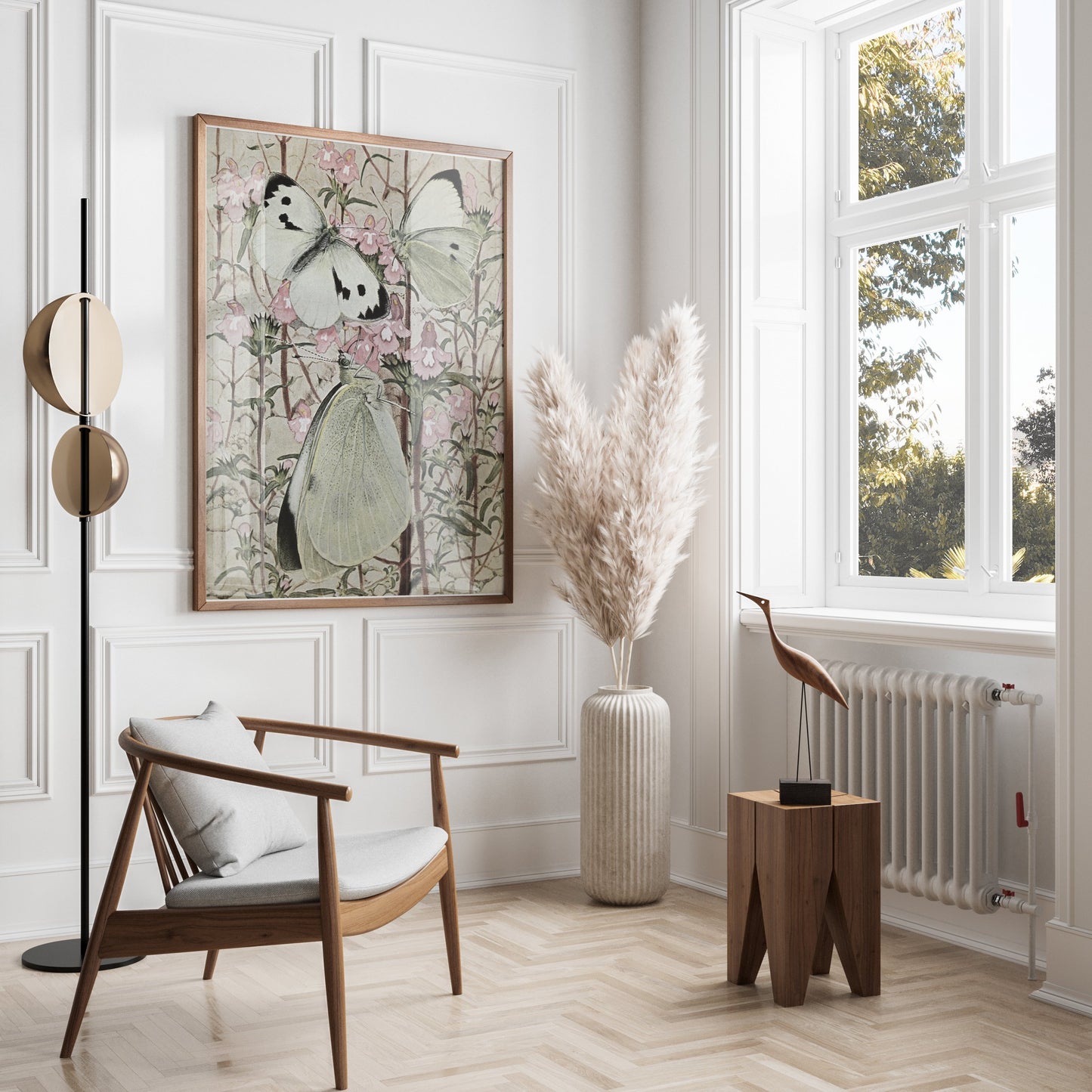 Premium Poster of Beautiful Butterflies on Flowers Illustration Posters