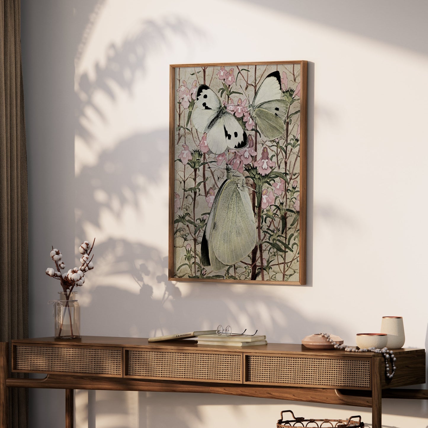 Premium Poster of Beautiful Butterflies on Flowers Illustration Posters
