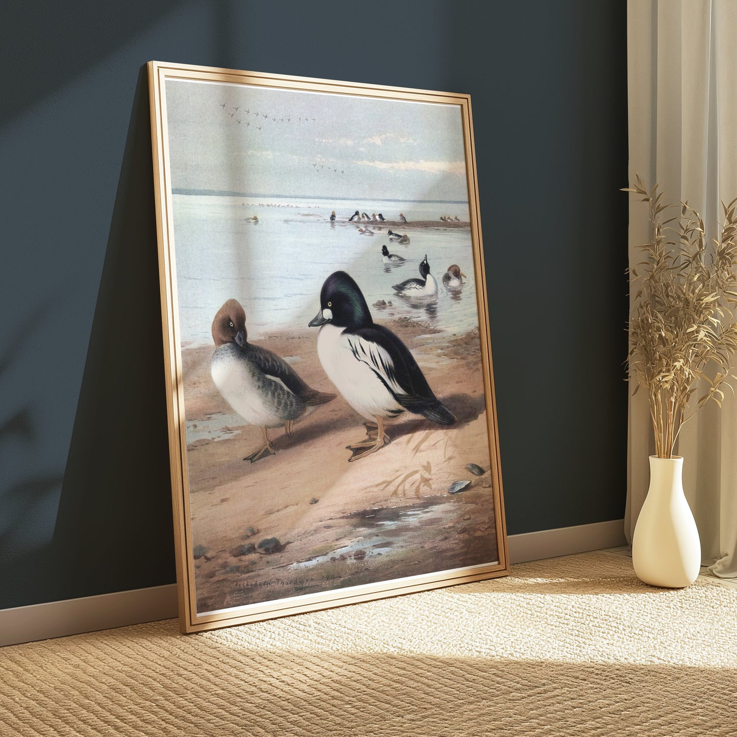 Premium Poster of Beautiful Ducks at Seaside Waterfowl Nature Art Posters