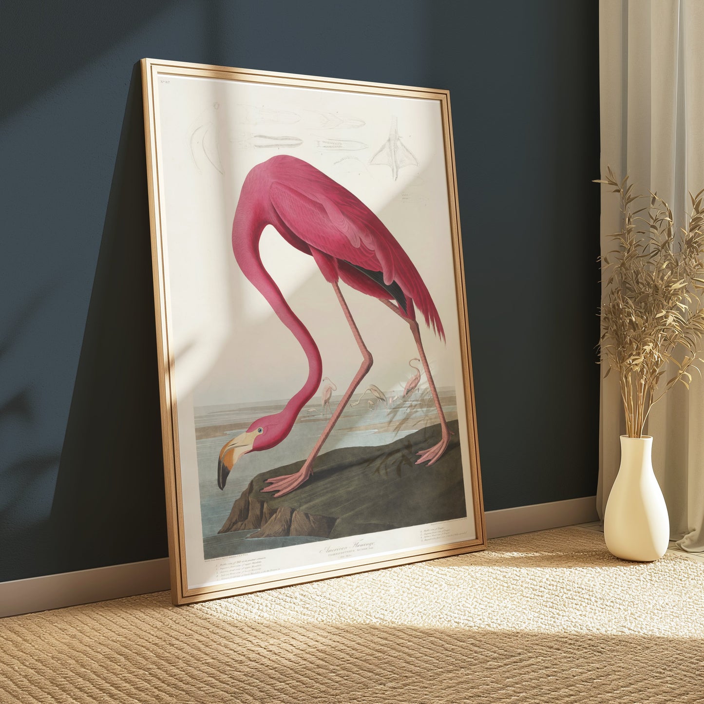 Premium Poster of Beautiful Flamingo Illustration Vintage Style Posters