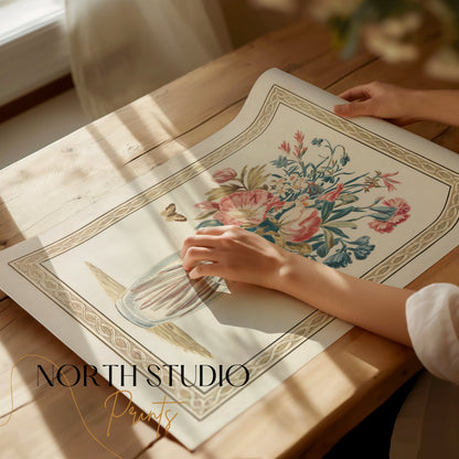 Premium Poster of Beautiful Floral Arrangement with Butterfly Posters