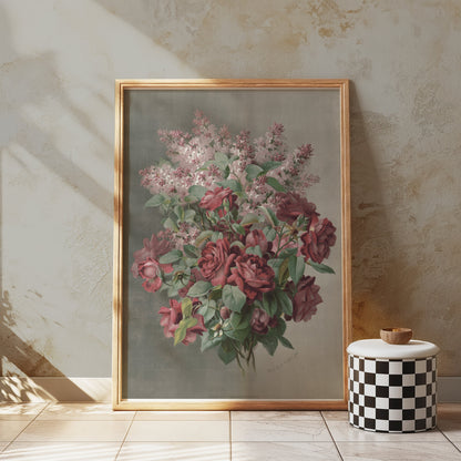 Premium Poster of Beautiful Floral Arrangement with Roses and Lilacs Posters