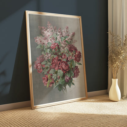 Premium Poster of Beautiful Floral Arrangement with Roses and Lilacs Posters