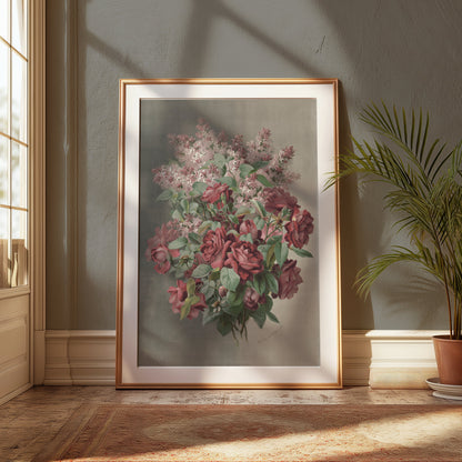 Premium Poster of Beautiful Floral Arrangement with Roses and Lilacs Posters