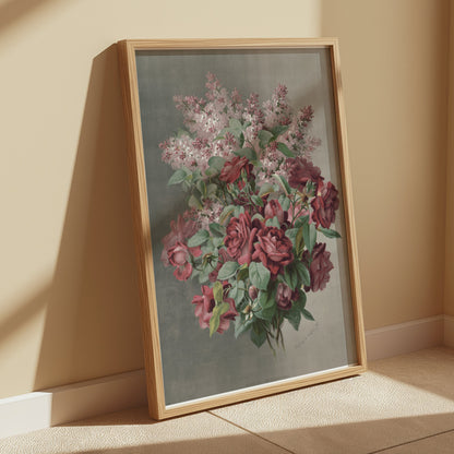 Premium Poster of Beautiful Floral Arrangement with Roses and Lilacs Posters