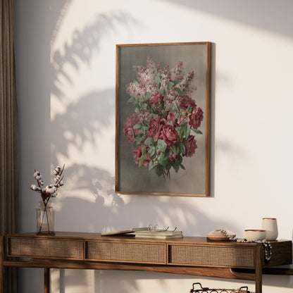 Premium Poster of Beautiful Floral Arrangement with Roses and Lilacs Posters