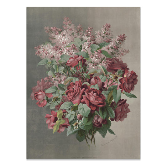 Premium Poster of Beautiful Floral Arrangement with Roses and Lilacs Posters