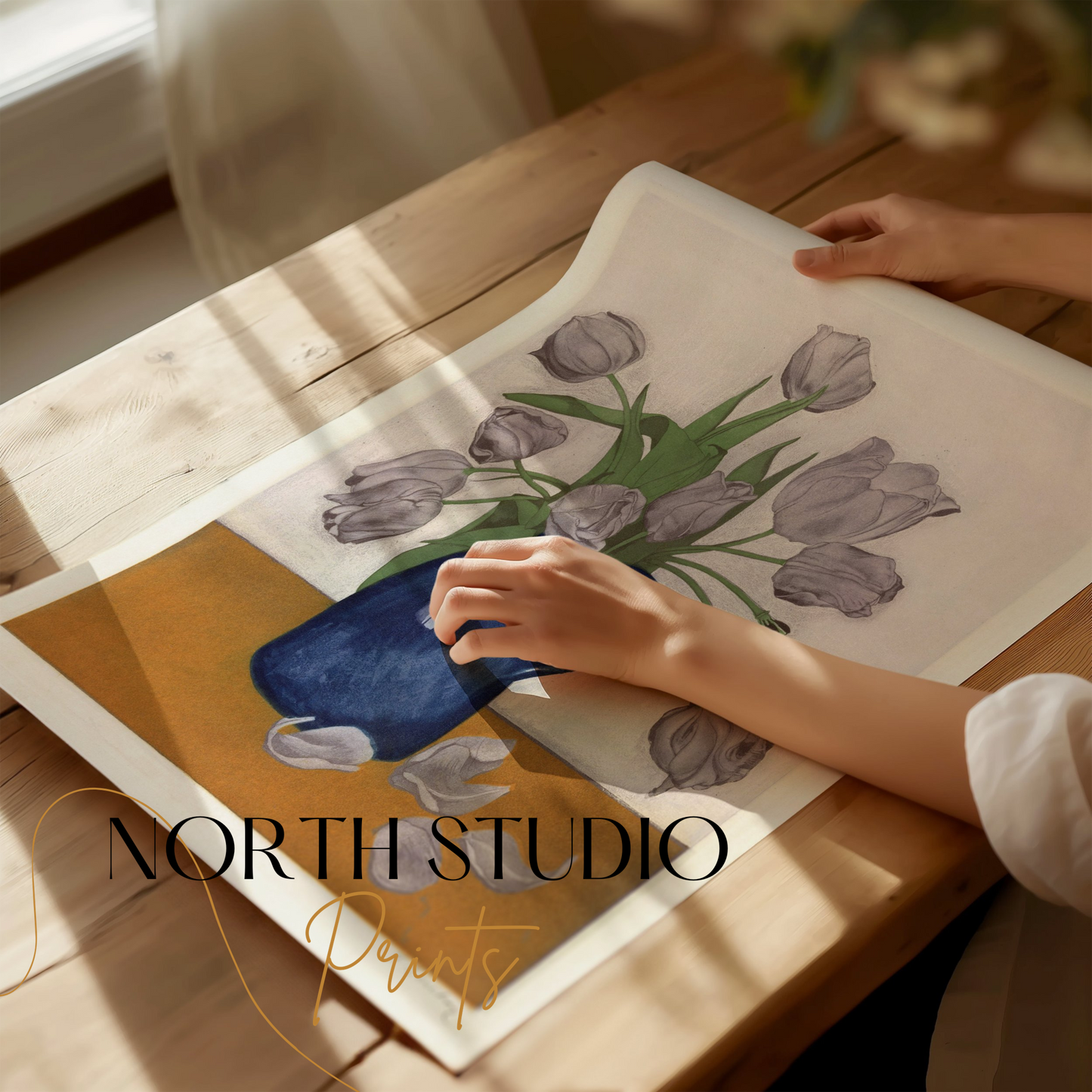 Premium Poster of Beautiful Floral Art in a Blue Vase Home Decor Posters
