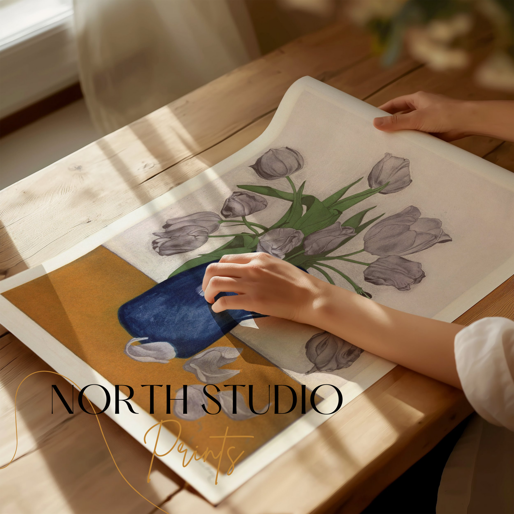 Premium Poster of Beautiful Floral Art in a Blue Vase Home Decor Posters