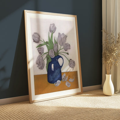 Premium Poster of Beautiful Floral Art in a Blue Vase Home Decor Posters