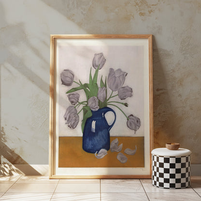 Premium Poster of Beautiful Floral Art in a Blue Vase Home Decor Posters