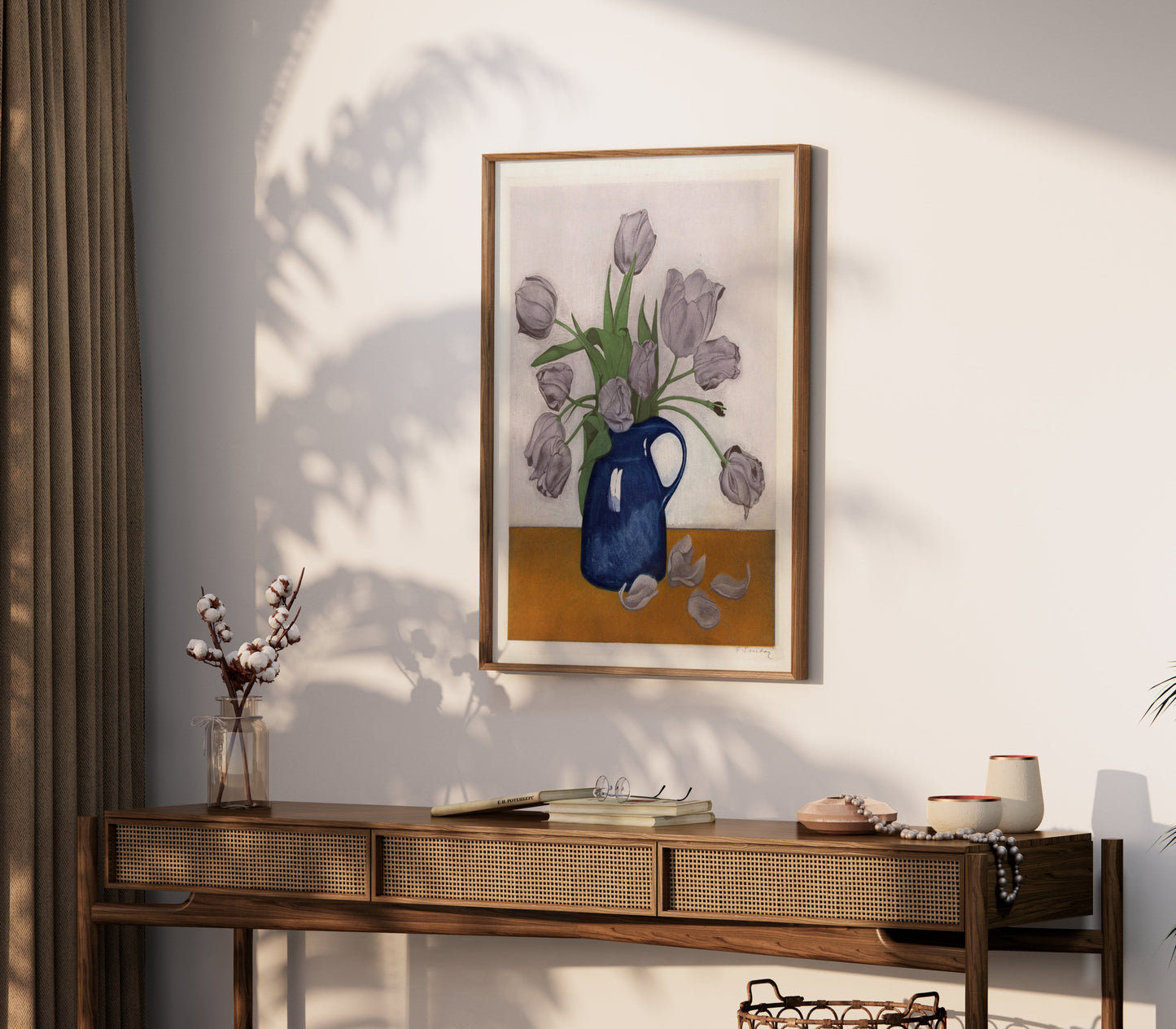 Premium Poster of Beautiful Floral Art in a Blue Vase Home Decor Posters