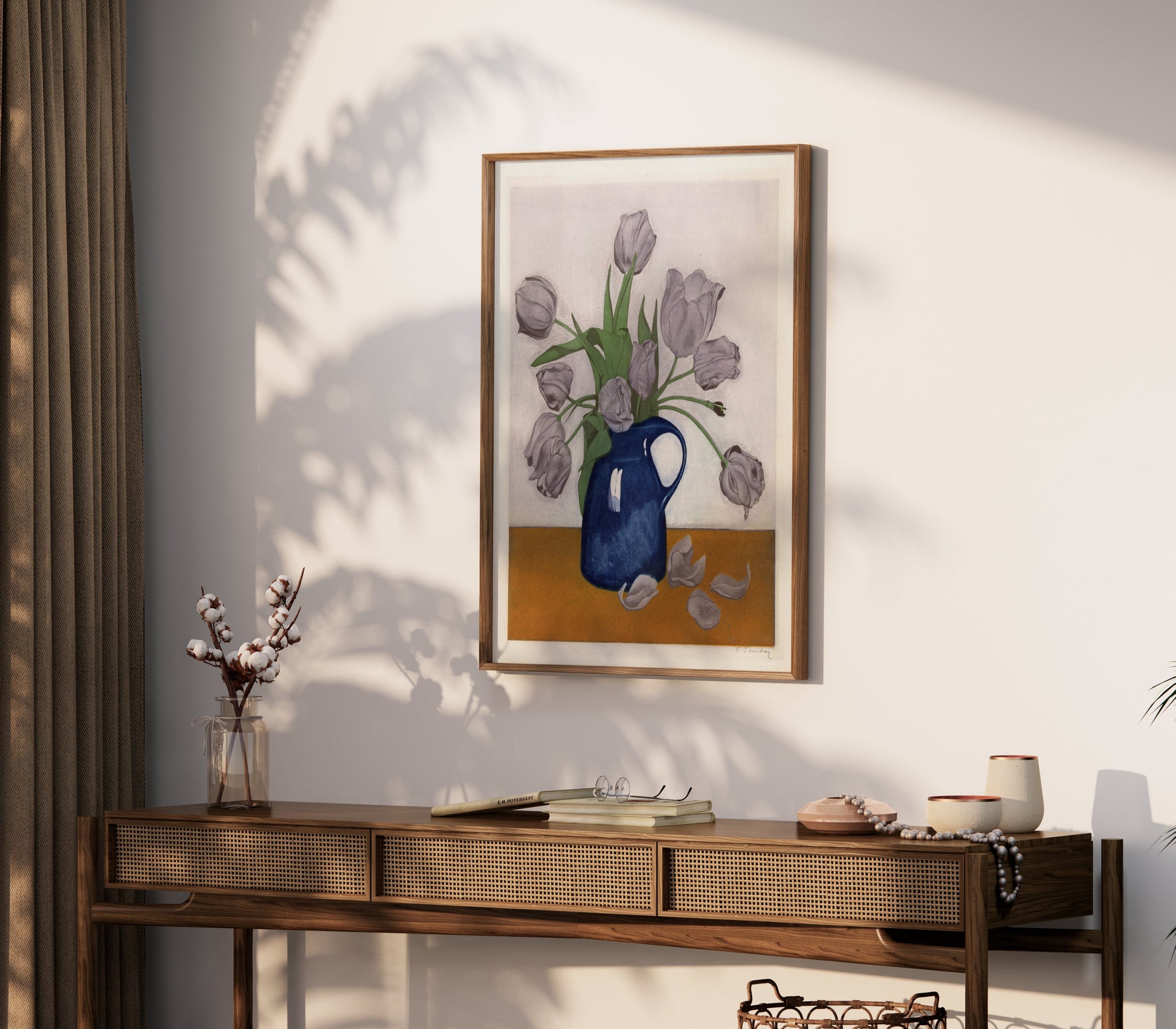 Premium Poster of Beautiful Floral Art in a Blue Vase Home Decor Posters
