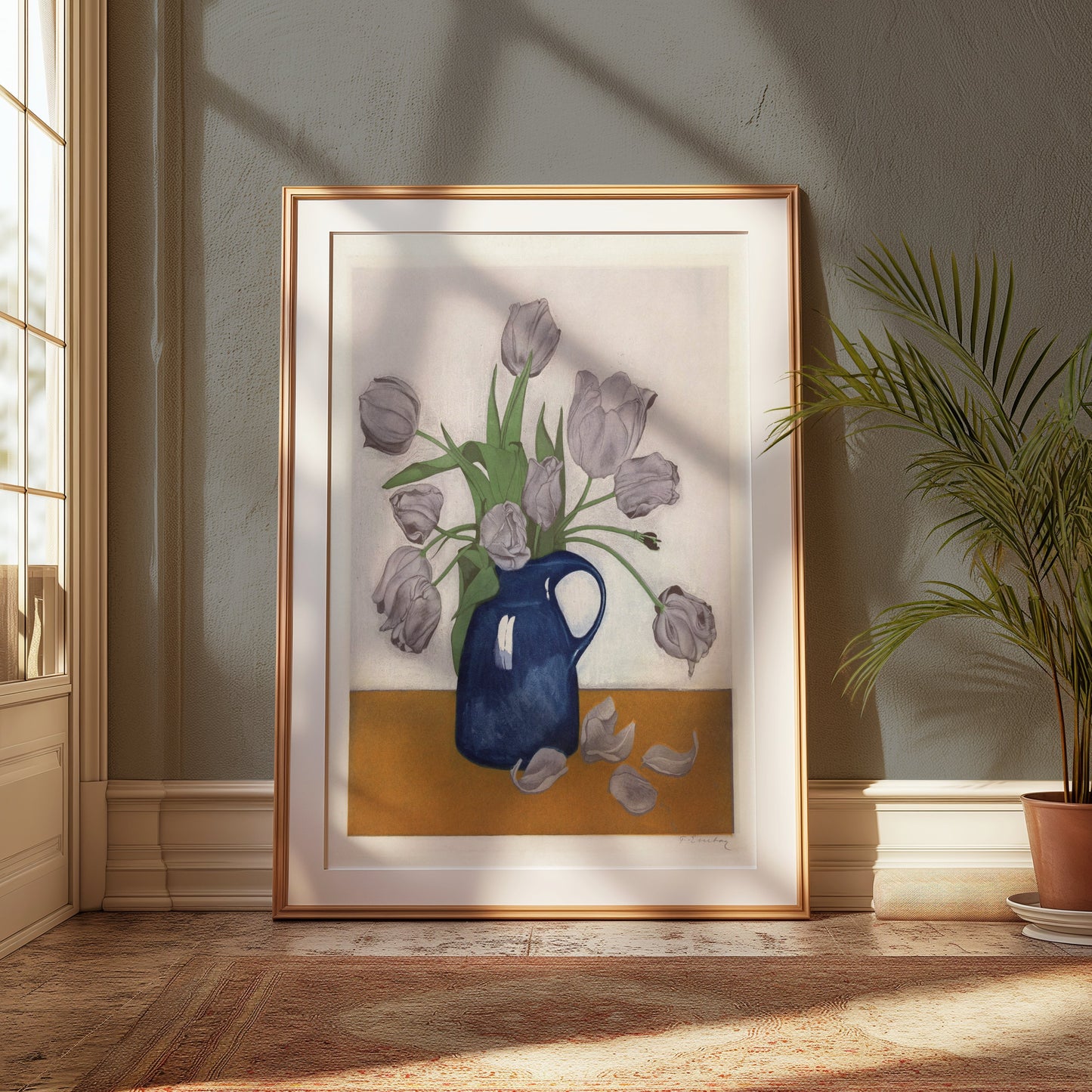 Premium Poster of Beautiful Floral Art in a Blue Vase Home Decor Posters