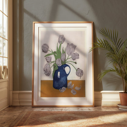 Premium Poster of Beautiful Floral Art in a Blue Vase Home Decor Posters