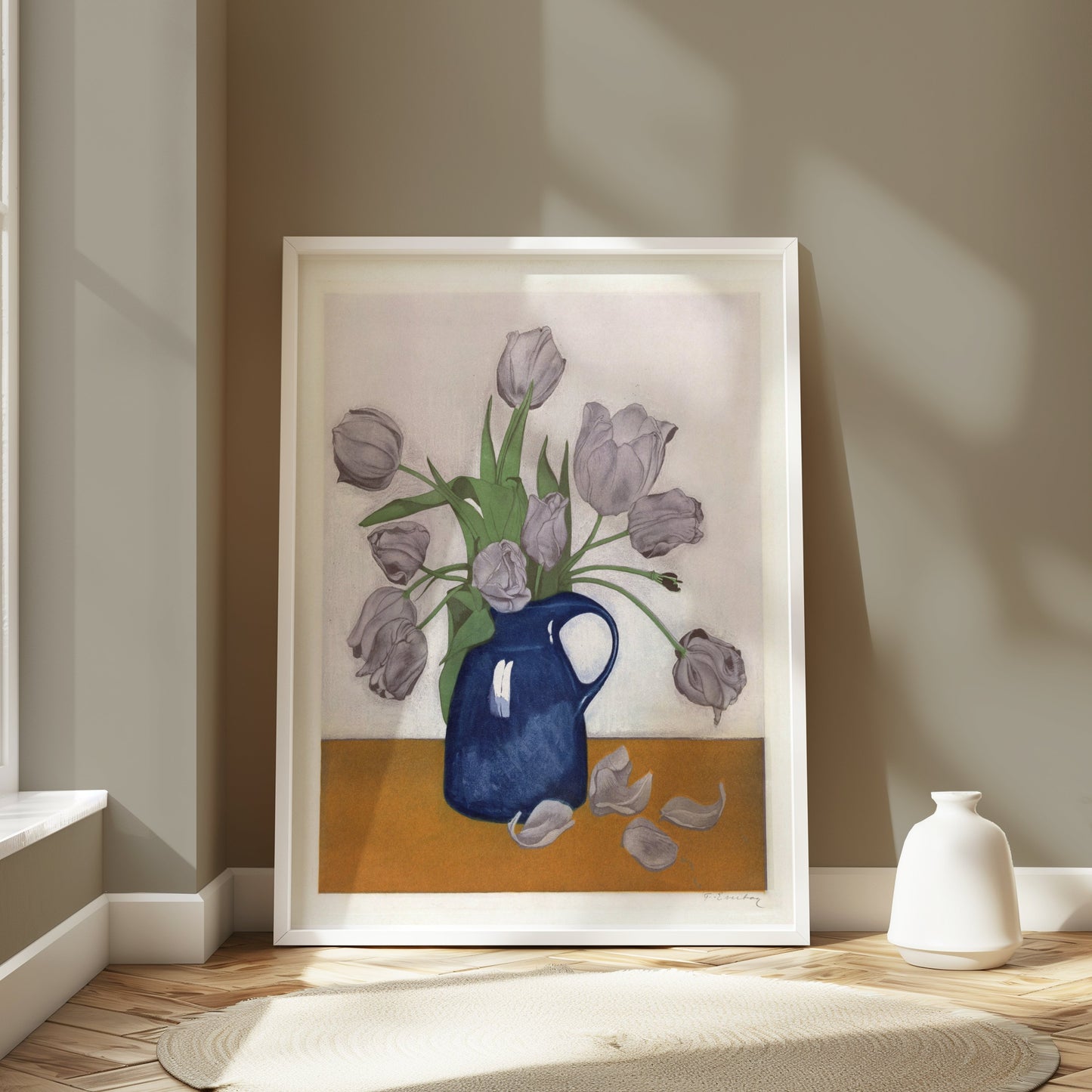 Premium Poster of Beautiful Floral Art in a Blue Vase Home Decor Posters
