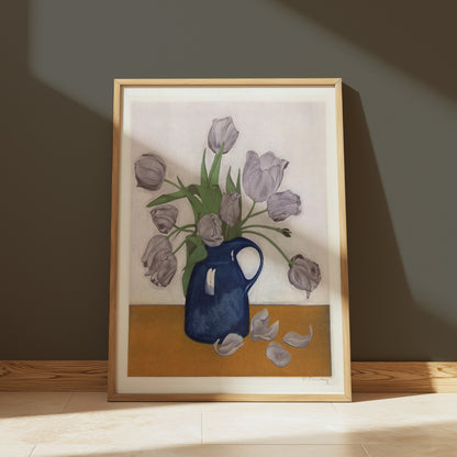 Premium Poster of Beautiful Floral Art in a Blue Vase Home Decor Posters