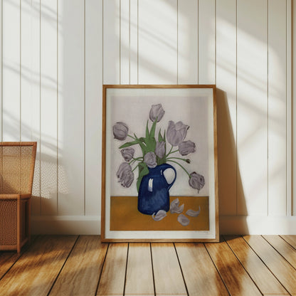 Premium Poster of Beautiful Floral Art in a Blue Vase Home Decor Posters