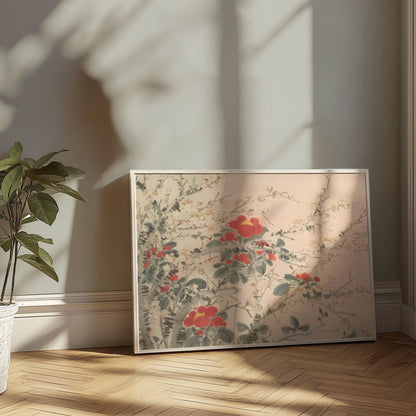 Premium Poster of Beautiful Floral Artwork with Red and White Blooms Posters